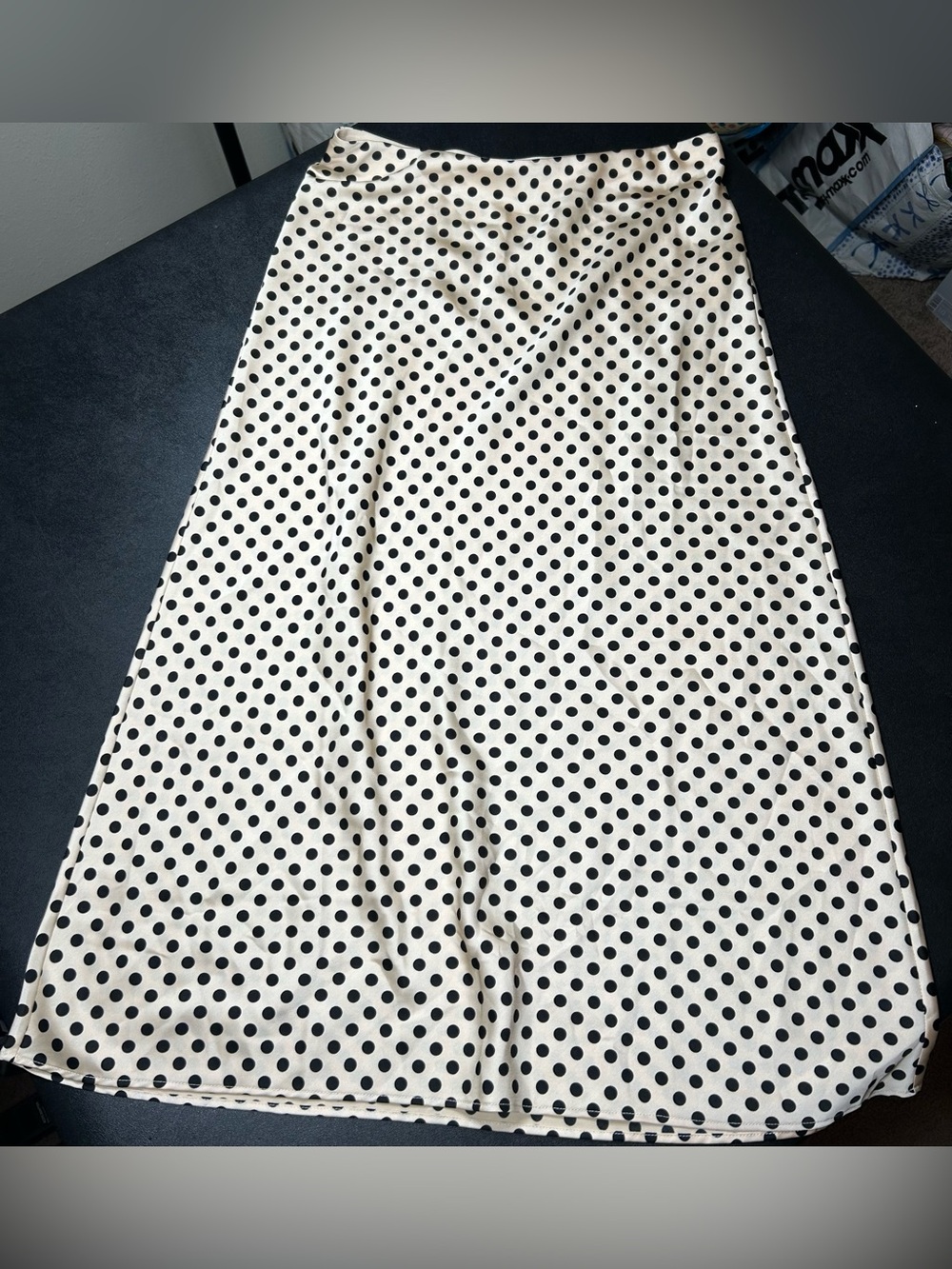 J. Crew Size XS Pull On Cream & Black Polka Dot Satin Midi Skirt
